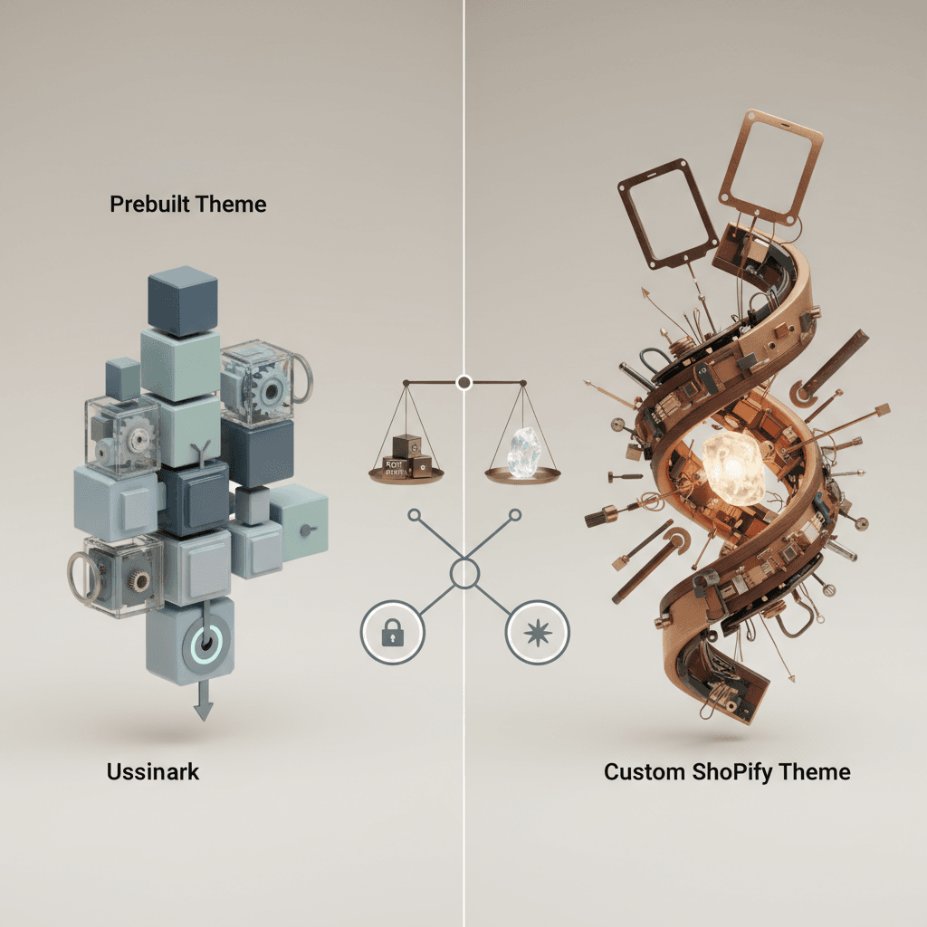 Custom Shopify Theme vs Prebuilt Theme comparison visual