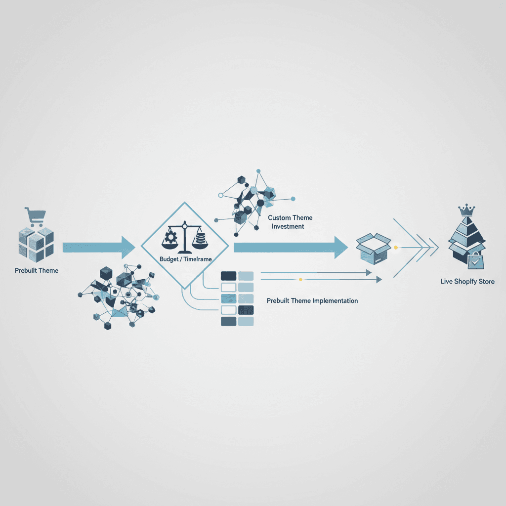 Custom Shopify Theme vs Prebuilt Theme architecture diagram visual