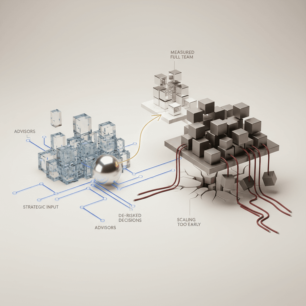 Founder Advisory vs Hiring a Full Team Too Early hero cover