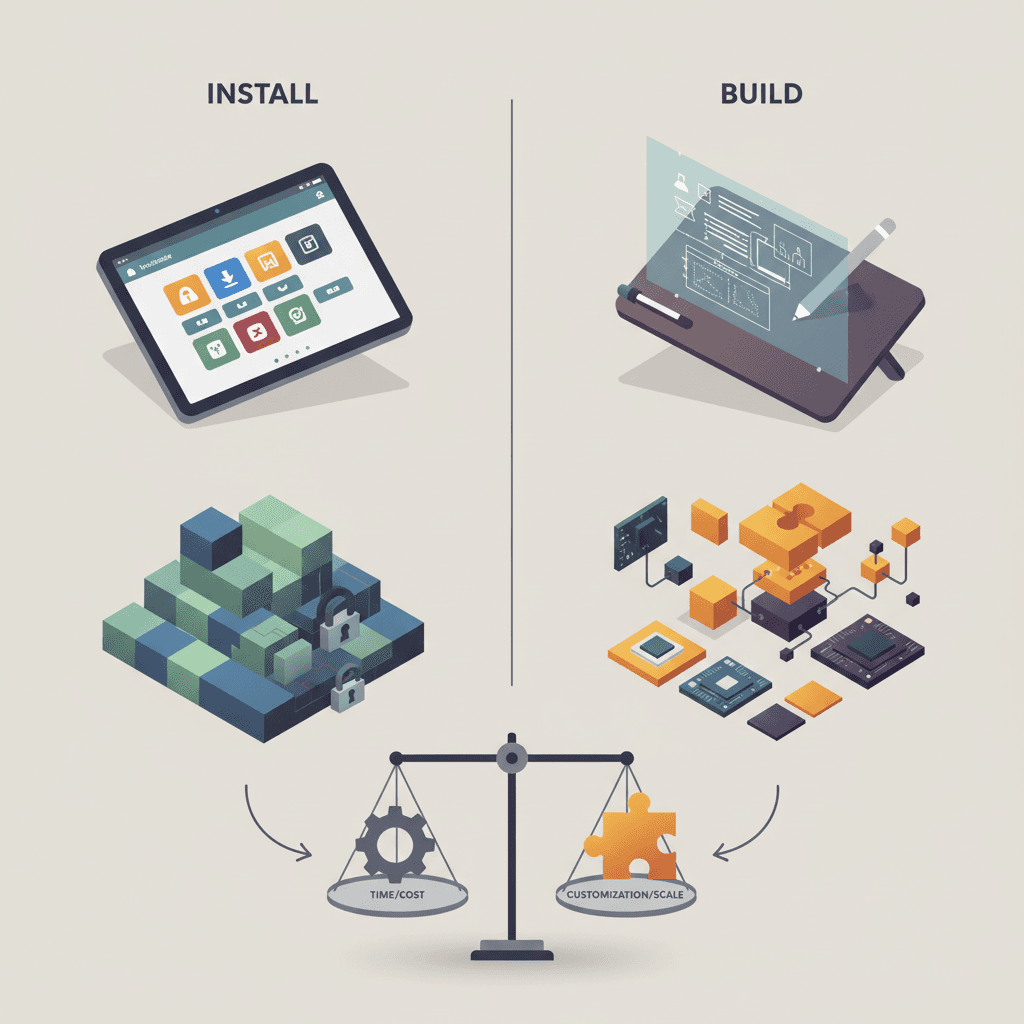 When to Build a Shopify App Instead of Installing One comparison visual