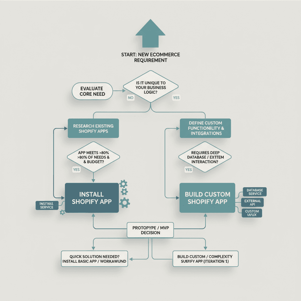 When to Build a Shopify App Instead of Installing One architecture diagram visual