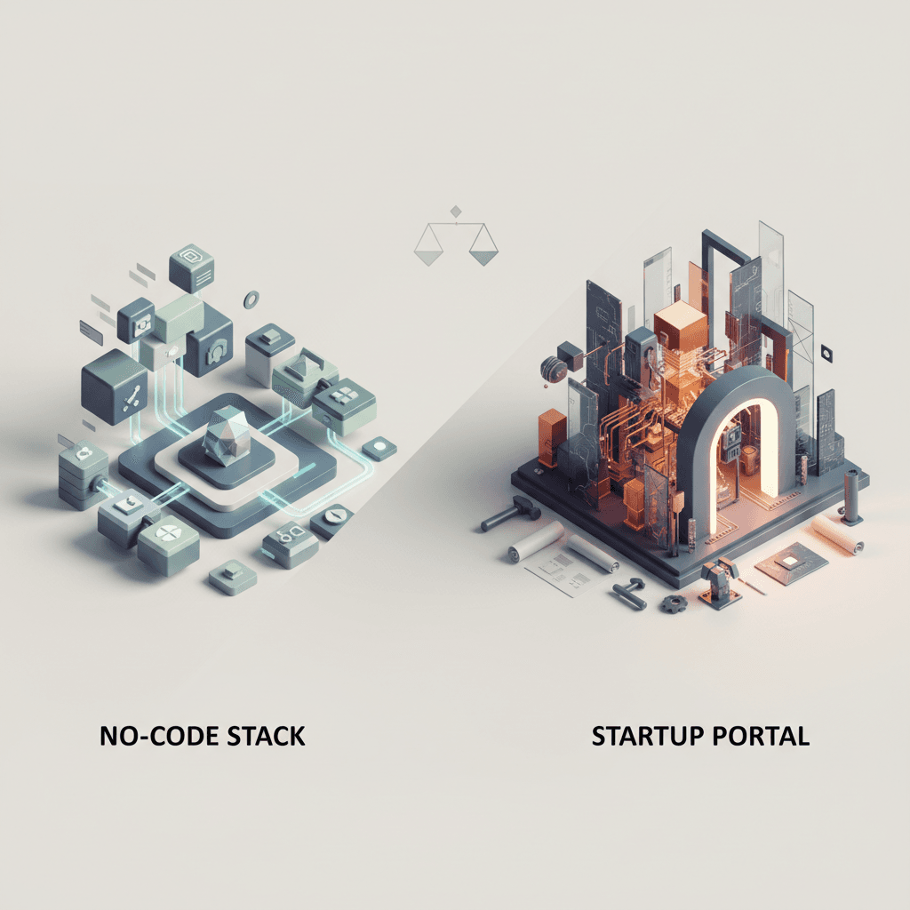 Startup Portal vs No-Code Stack comparison visual