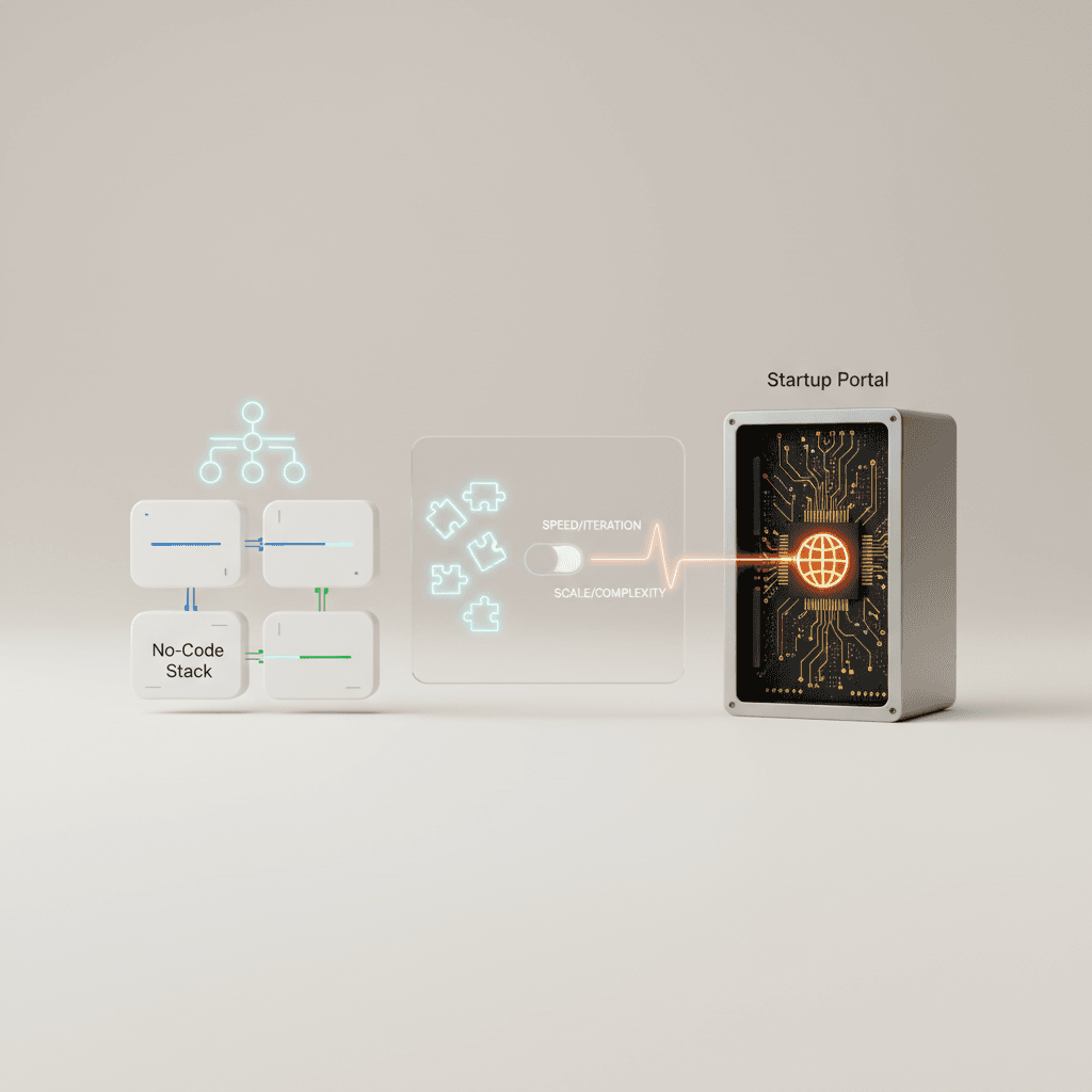 Startup Portal vs No-Code Stack practical implementation visual
