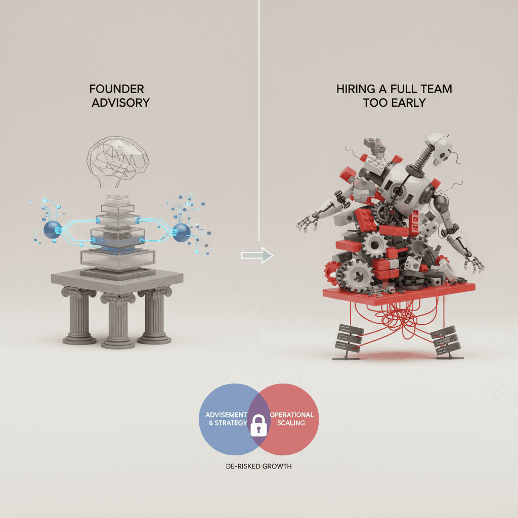 Founder Advisory vs Hiring a Full Team Too Early comparison visual