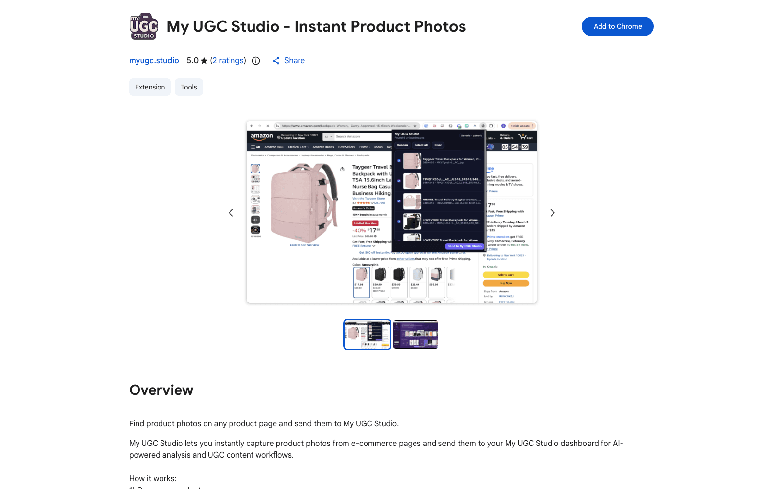 MyUGC Browser Extensions live product visual