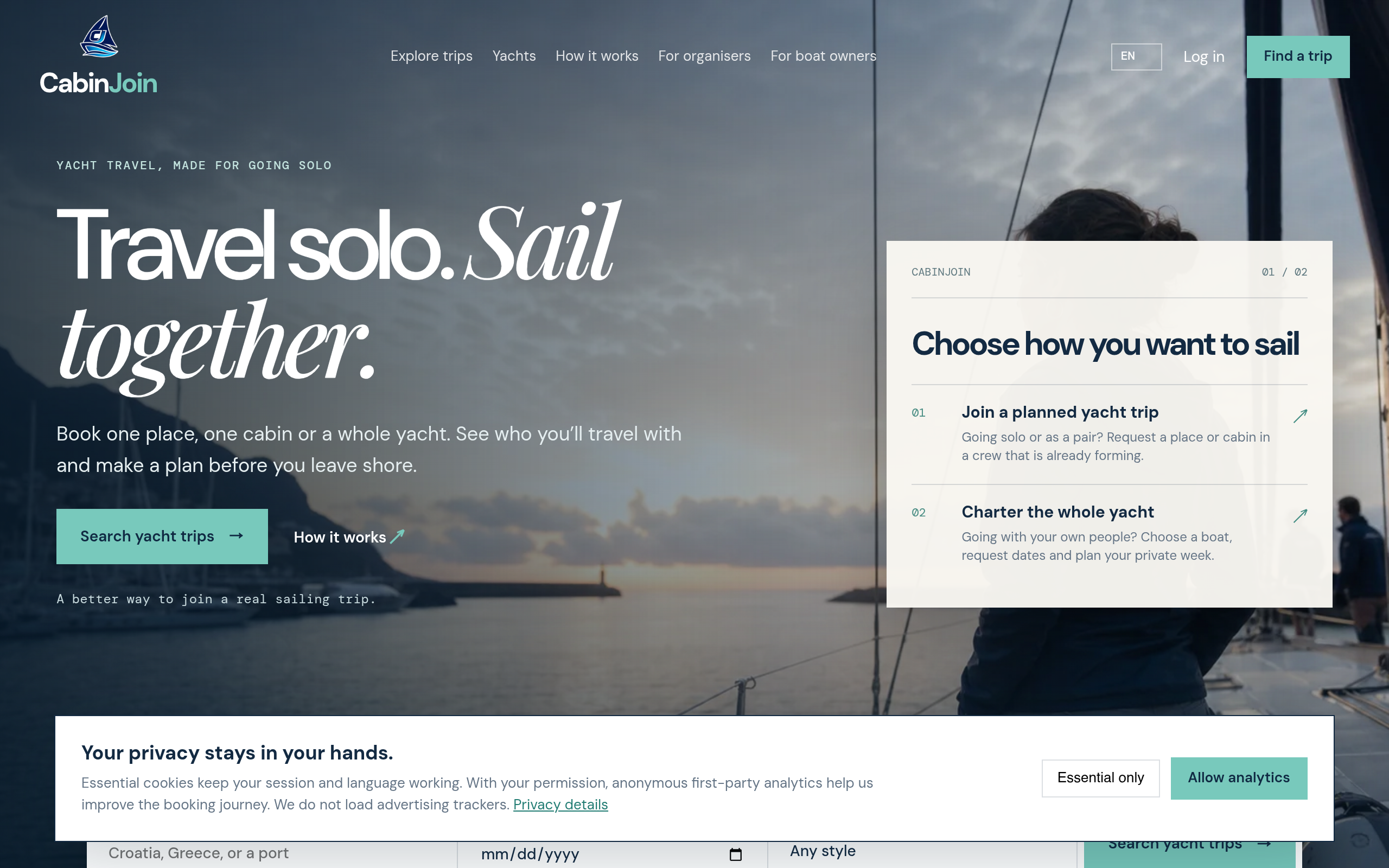 CabinJoin | Travel solo. Sail together.