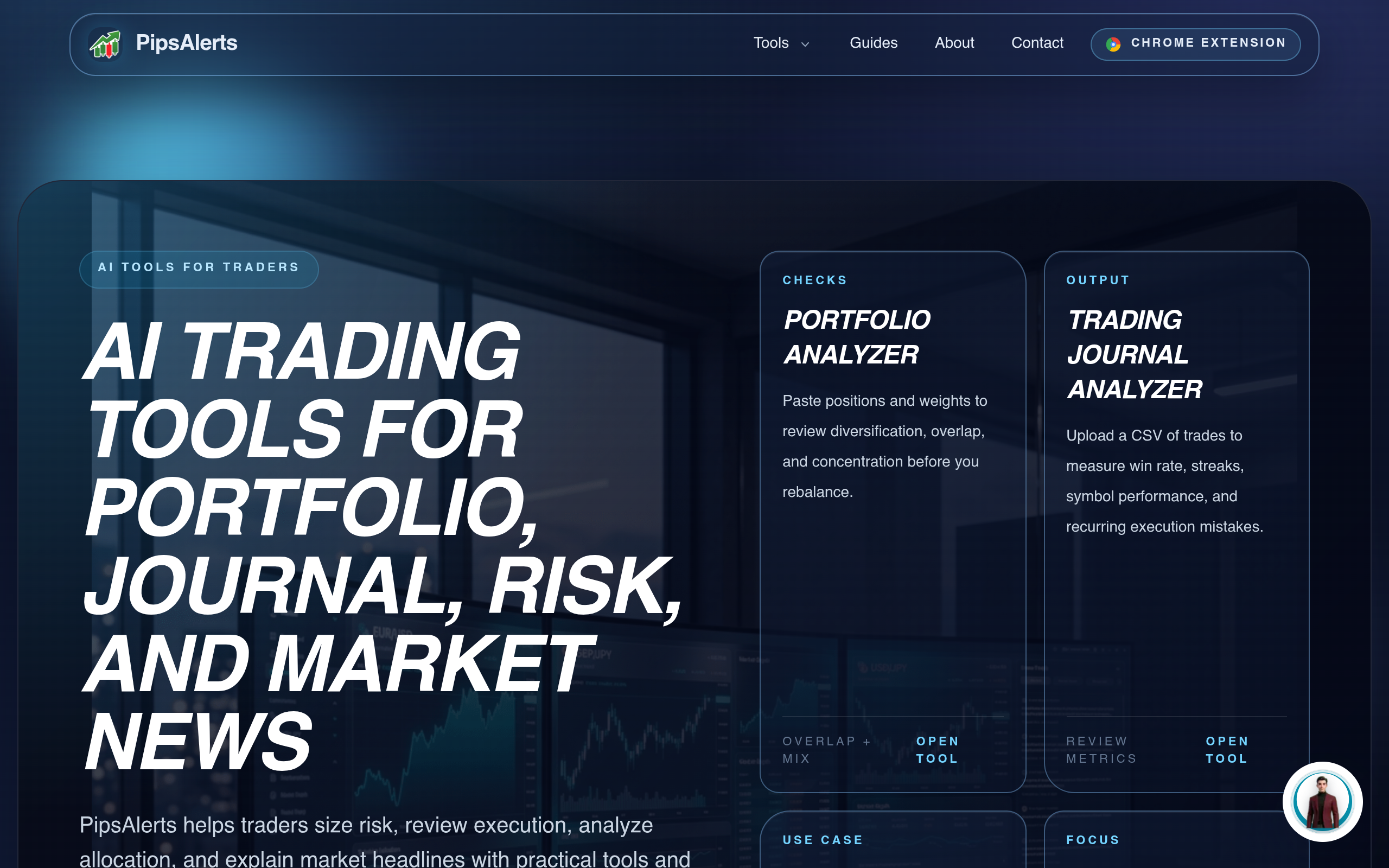 AI Trading Tools for Portfolio, Journal, Risk, and Market News | PipsAlerts